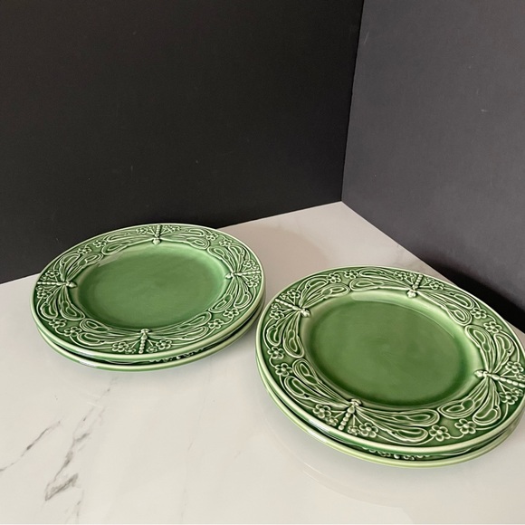 SET of 4 Dinner Plates - Green Dragonfly - Bordallo Pinheiro - Picture 5 of 8